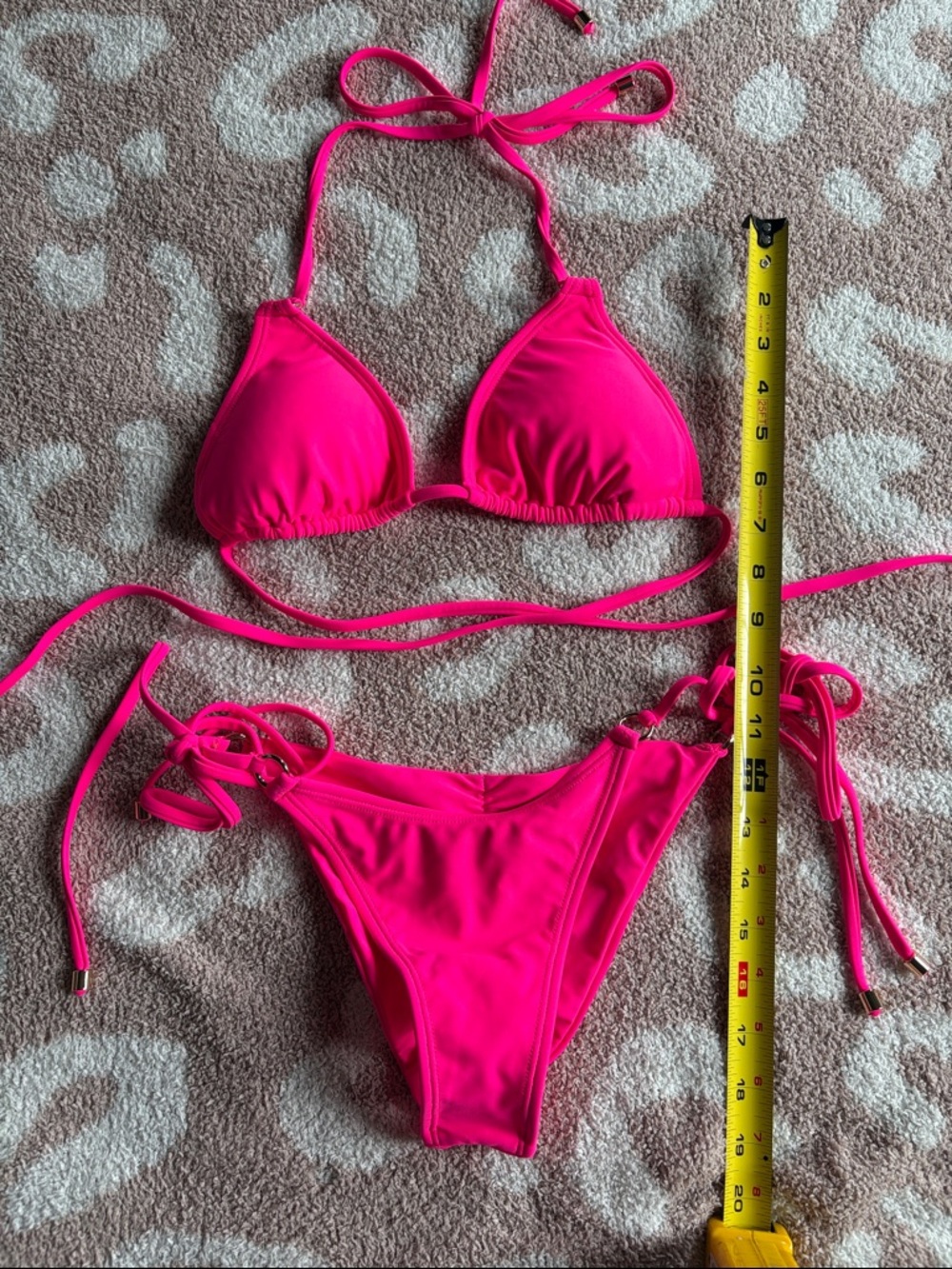 ENEZ Hot Pink Triangle String Bikini Set - Picture 3 of 8